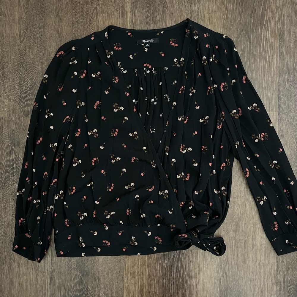 Madewell Black and White Tie Front Blouse